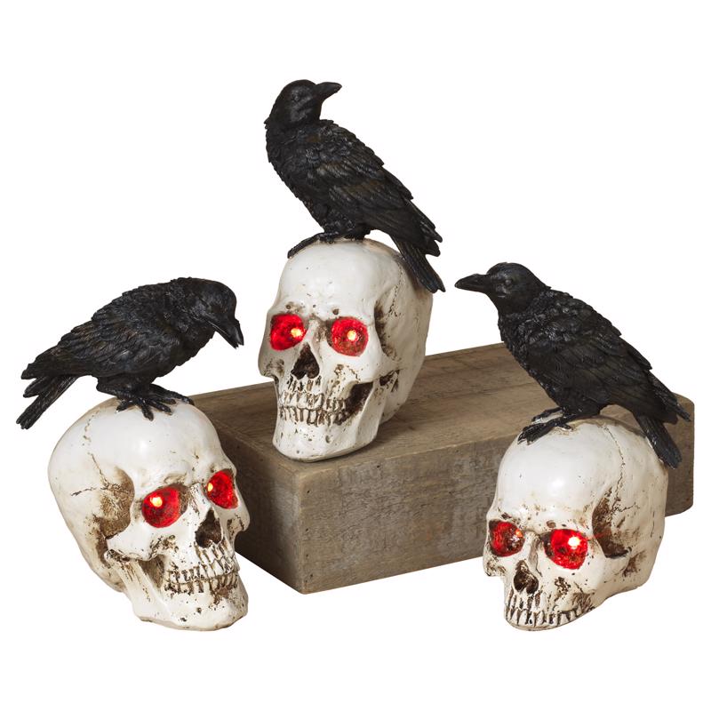 HLW DECOR SKULL W/ CROW Supply