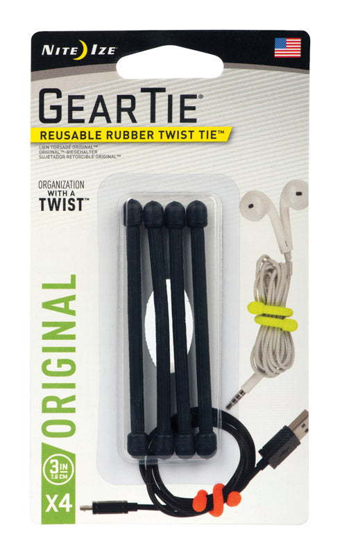 GEAR TIE 3″ BLACK 4 PK Supply